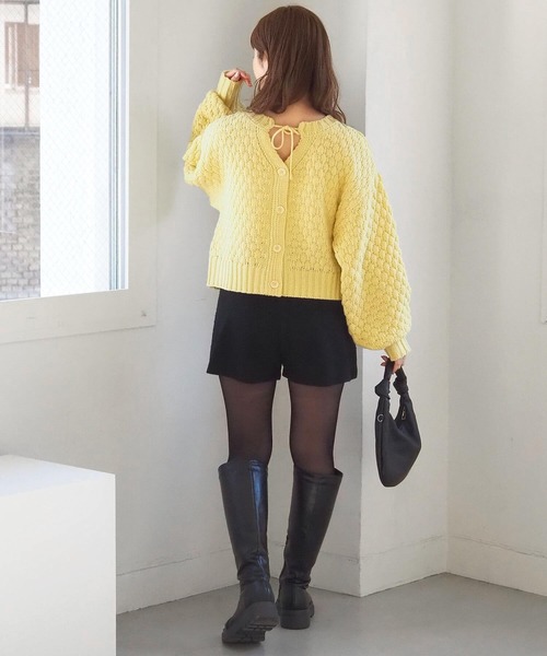 tiptop（ティップトップ）の「ポコポコ編前後2wayカーディガン（ニット/セーター・レディース・アイボリー/チャコールグレー/ピンク/イエロー・FREE）」の14枚目の写真
