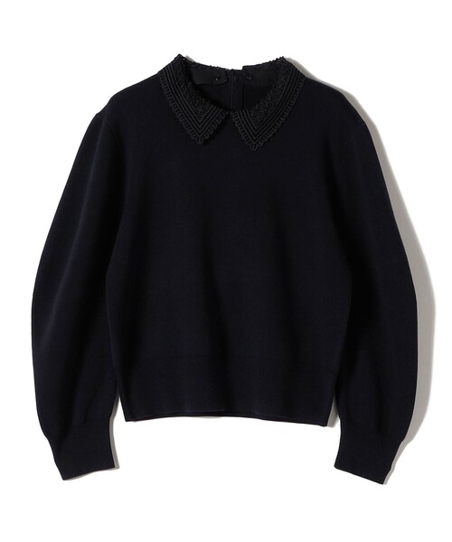 SHIPS(シップス)の「SHIPS Primary Navy Label:〈手洗い可能〉シルク混 レース 襟 プルオーバー(ニット/セーター・レディース・オフホワイト/ネイビー・ONE SIZE)」の2枚目の写真
