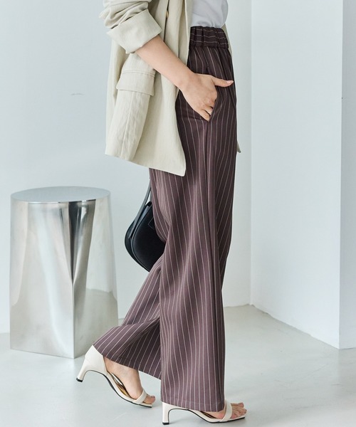 LAVEANGE（ラビアンジェ）の「【洗える】ウエストシャーリングピンストライプパンツ（その他パンツ・レディース・ブラック/ブラウン・5L/4L/3L/LL/M）」の5枚目の写真