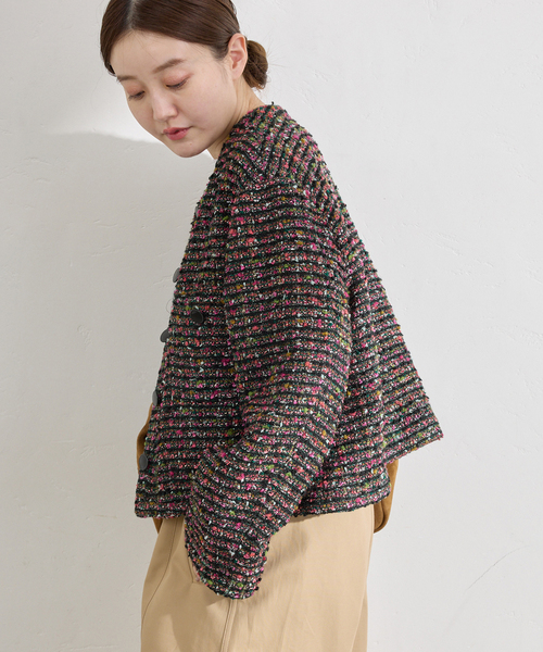 美品 IENAノーカラーツイードジャケット セール】ノーカラーツイードジャケット（ノーカラージャケット