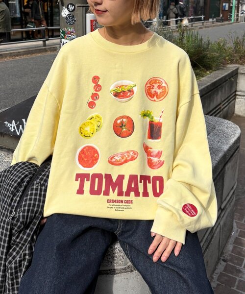 SOUNDSGOOOOD（サウンズグッド）の「【SOUNDS GOOOOD】ベジタブルプリントパウダー加工スウェット（スウェット・レディース・イエロー/ネイビー/ブラック・ONE SIZE）」の4枚目の写真