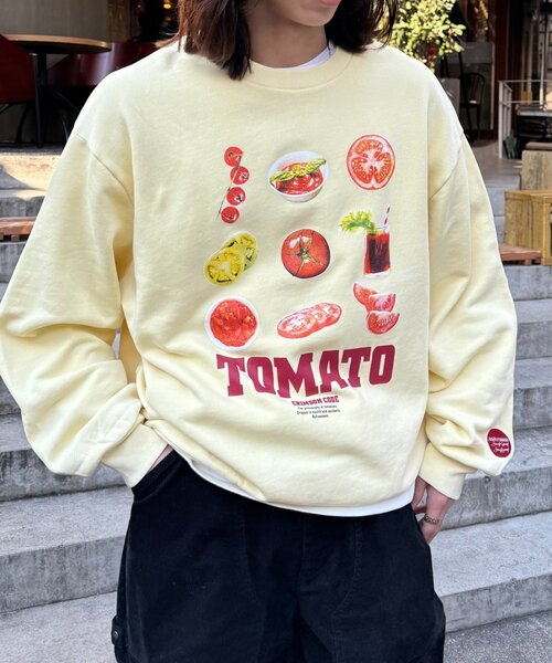 SOUNDSGOOOOD（サウンズグッド）の「【SOUNDS GOOOOD】ベジタブルプリントパウダー加工スウェット（スウェット・レディース・イエロー/ネイビー/ブラック・ONE SIZE）」の6枚目の写真