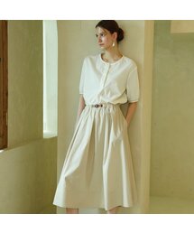Tuck Detail Flared Skirt _ Beige