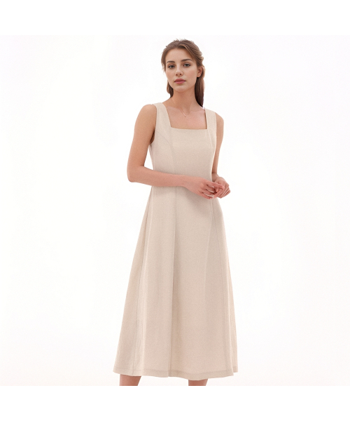 Square neck Sleeveless Dress _Beige
