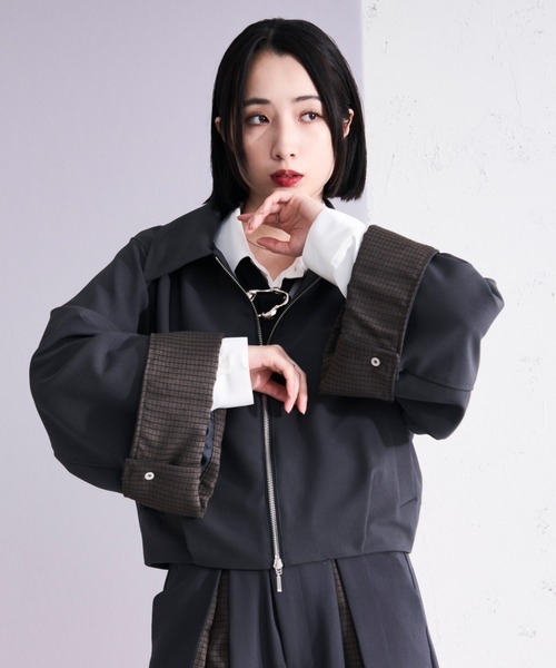 Ellno Loset(エルノロゼット)の「パターンスイッチショートブルゾン/SETUP対応(ブルゾン・メンズ・ブラック/グレー・MEDIUM/SMALL/X-SMALL/LARGE)」の2枚目の写真