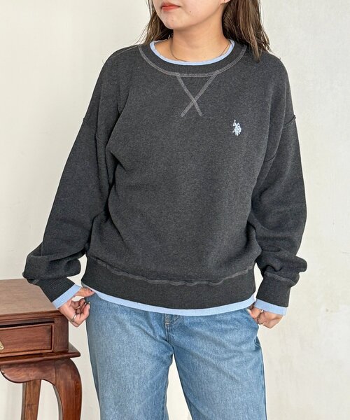 U.S. POLO ASSN.（ユーエスポロアッスン）の「【U.S. POLO ASSN.】フェイクレイヤードスウェットライクニット（ニット/セーター・レディース・ライトグレー/ネイビー/オレンジ/サックスブルー/チャコールグレー・FREE）」の15枚目の写真