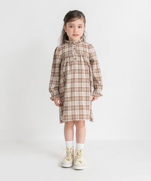 BRANSHES（ブランシェス）の「チェック柄ワンピース（ワンピース・キッズ・ベージュ/ネイビー・80/100/90/140/110/150/120/130）」の3枚目の写真