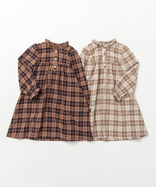 BRANSHES（ブランシェス）の「チェック柄ワンピース（ワンピース・キッズ・ベージュ/ネイビー・80/100/90/140/110/150/120/130）」の10枚目の写真