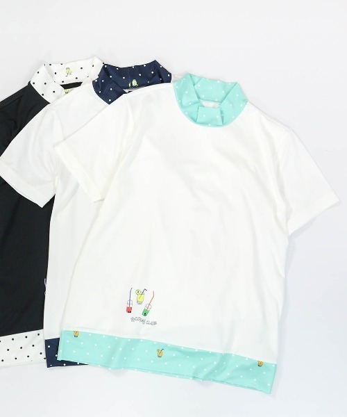 Picone CLUB(ピッコーネクラブ)の「ドット切替UV速乾プルオーバー(Tシャツ/カットソー・レディース・ホワイト×グリーン/ブラック/ホワイト×ネイビー・13号/11号/9号)」の2枚目の写真