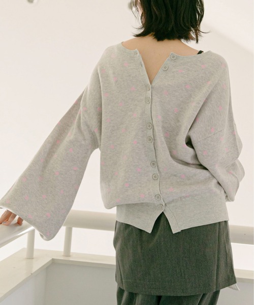 PILIT(ピリット)の「2way ドットジャガードカーディガン(カーディガン/ボレロ・レディース・ネイビー/杢グレー/ピンク/イエロー・MEDIUM)」の1枚目の写真