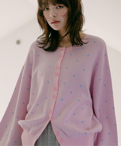 PILIT(ピリット)の「2way ドットジャガードカーディガン(カーディガン/ボレロ・レディース・ネイビー/杢グレー/ピンク/イエロー・MEDIUM)」の4枚目の写真
