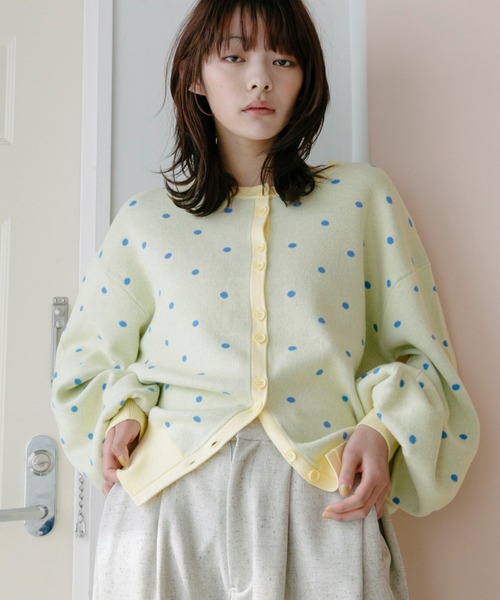 PILIT(ピリット)の「2way ドットジャガードカーディガン(カーディガン/ボレロ・レディース・ネイビー/杢グレー/ピンク/イエロー・MEDIUM)」の3枚目の写真