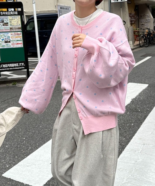 PILIT(ピリット)の「2way ドットジャガードカーディガン(カーディガン/ボレロ・レディース・ネイビー/杢グレー/ピンク/イエロー・MEDIUM)」の19枚目の写真