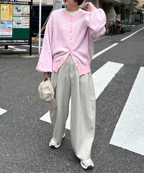 PILIT(ピリット)の「2way ドットジャガードカーディガン(カーディガン/ボレロ・レディース・ネイビー/杢グレー/ピンク/イエロー・MEDIUM)」の20枚目の写真