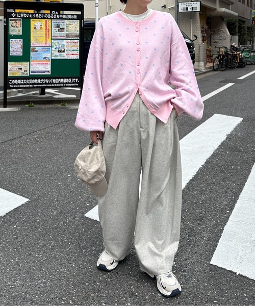 PILIT(ピリット)の「2way ドットジャガードカーディガン(カーディガン/ボレロ・レディース・ネイビー/杢グレー/ピンク/イエロー・MEDIUM)」の21枚目の写真