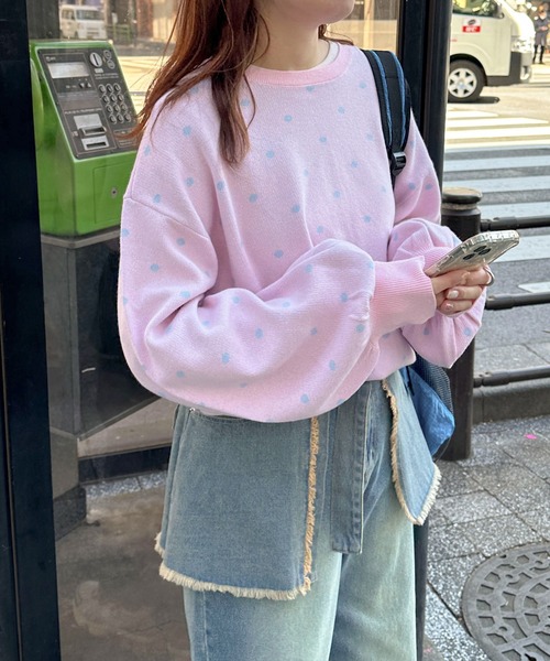 PILIT(ピリット)の「2way ドットジャガードカーディガン(カーディガン/ボレロ・レディース・ネイビー/杢グレー/ピンク/イエロー・MEDIUM)」の13枚目の写真