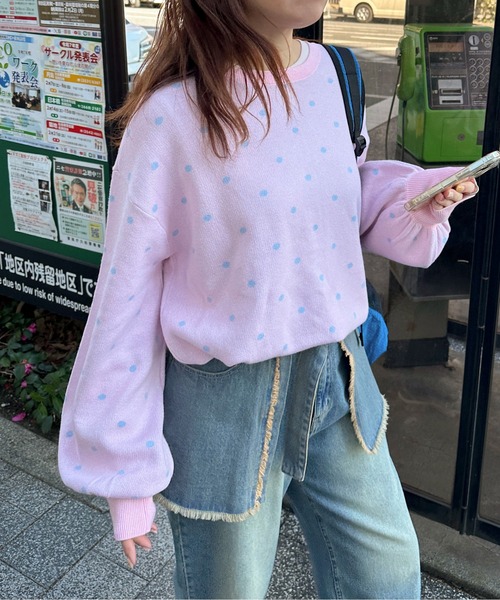 PILIT(ピリット)の「2way ドットジャガードカーディガン(カーディガン/ボレロ・レディース・ネイビー/杢グレー/ピンク/イエロー・MEDIUM)」の14枚目の写真