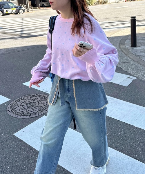 PILIT(ピリット)の「2way ドットジャガードカーディガン(カーディガン/ボレロ・レディース・ネイビー/杢グレー/ピンク/イエロー・MEDIUM)」の17枚目の写真