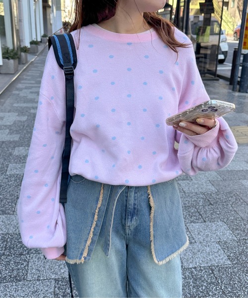 PILIT(ピリット)の「2way ドットジャガードカーディガン(カーディガン/ボレロ・レディース・ネイビー/杢グレー/ピンク/イエロー・MEDIUM)」の8枚目の写真