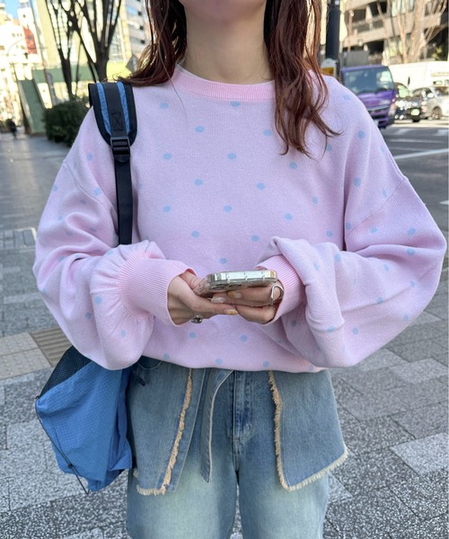 PILIT(ピリット)の「2way ドットジャガードカーディガン(カーディガン/ボレロ・レディース・ネイビー/杢グレー/ピンク/イエロー・MEDIUM)」の9枚目の写真