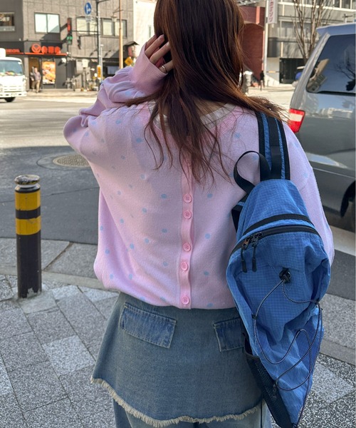 PILIT(ピリット)の「2way ドットジャガードカーディガン(カーディガン/ボレロ・レディース・ネイビー/杢グレー/ピンク/イエロー・MEDIUM)」の11枚目の写真