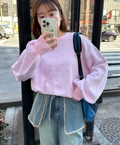 PILIT(ピリット)の「2way ドットジャガードカーディガン(カーディガン/ボレロ・レディース・ネイビー/杢グレー/ピンク/イエロー・MEDIUM)」の12枚目の写真