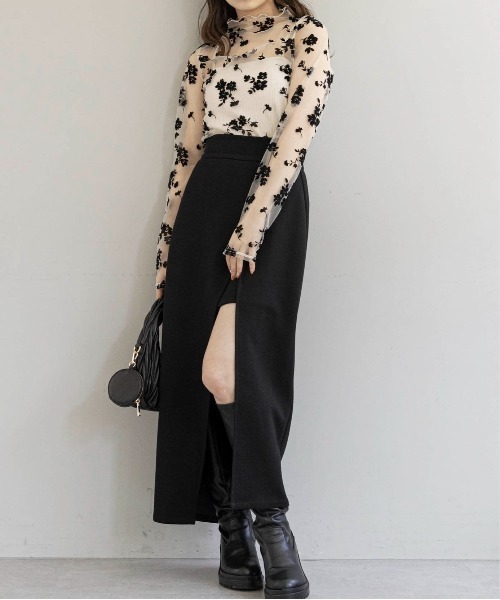 Per sist ence（パーシエンス）の「フラワープリントシアーハイネックカットソー（Tシャツ/カットソー・レディース・アイボリー/ブラック/グレー・ONE SIZE）」の17枚目の写真