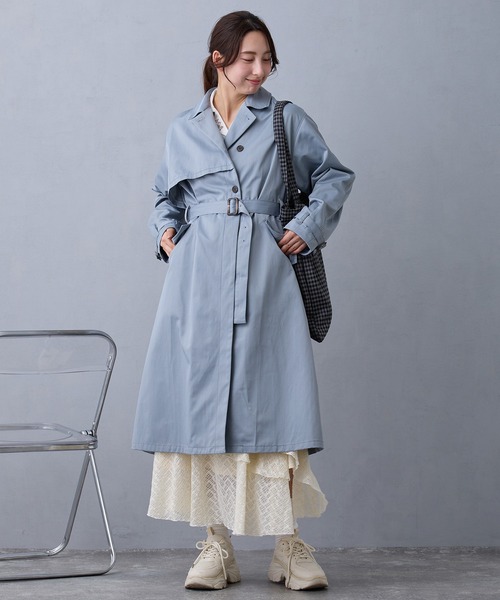NICOLE CLUB(ニコル クラブ)の「トレンチコート(トレンチコート・レディース・ネイビー/オフホワイト/サックスブルー・MEDIUM)」の10枚目の写真