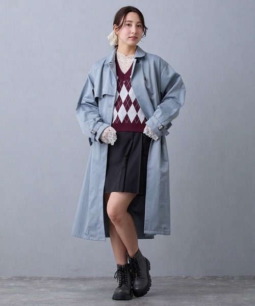 NICOLE CLUB(ニコル クラブ)の「トレンチコート(トレンチコート・レディース・ネイビー/オフホワイト/サックスブルー・MEDIUM)」の11枚目の写真