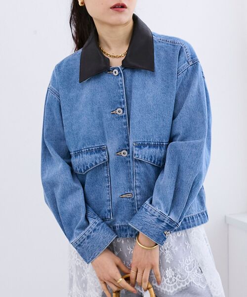 le.coeur blanc（ルクールブラン）の「異素材エリデニムジャケット（デニムジャケット・レディース・サックスブルー/ブルー・38）」の13枚目の写真