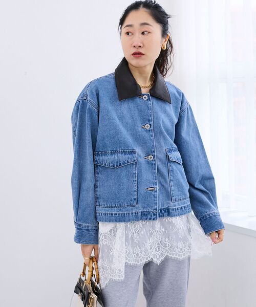 le.coeur blanc（ルクールブラン）の「異素材エリデニムジャケット（デニムジャケット・レディース・サックスブルー/ブルー・38）」の11枚目の写真