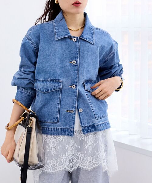 le.coeur blanc（ルクールブラン）の「異素材エリデニムジャケット（デニムジャケット・レディース・サックスブルー/ブルー・38）」の14枚目の写真