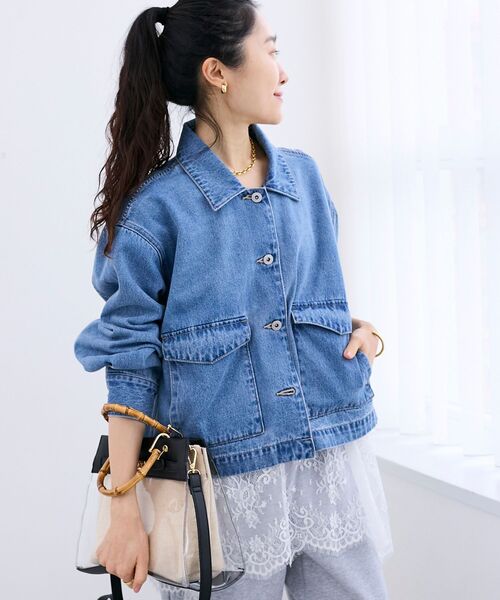 le.coeur blanc（ルクールブラン）の「異素材エリデニムジャケット（デニムジャケット・レディース・サックスブルー/ブルー・38）」の15枚目の写真