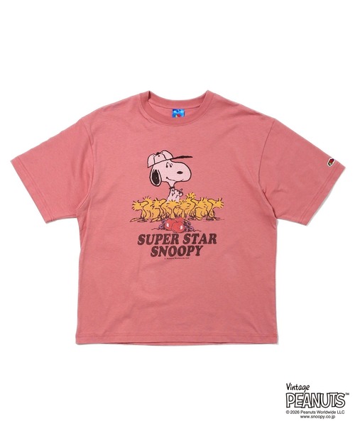 FRUIT OF THE LOOM(フルーツオブザルーム)の「FTL x PEANUTS 19/-スラブ天竺2 / ピーナッツ コラボ 半袖Tシャツ / SUPER STAR SNOOPY(Tシャツ/カットソー・メンズ・ピンク/パープル・S/M/L)」の1枚目の写真