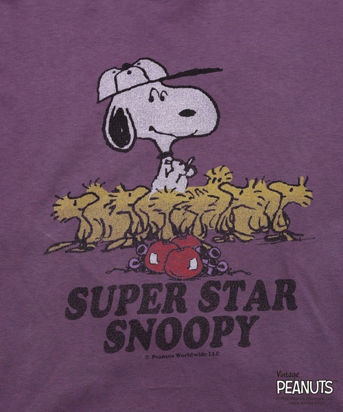 FRUIT OF THE LOOM(フルーツオブザルーム)の「FTL x PEANUTS 19/-スラブ天竺2 / ピーナッツ コラボ 半袖Tシャツ / SUPER STAR SNOOPY(Tシャツ/カットソー・メンズ・ピンク/パープル・S/M/L)」の5枚目の写真