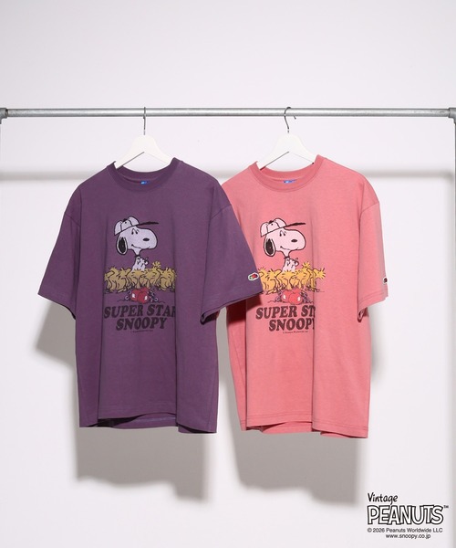 FRUIT OF THE LOOM(フルーツオブザルーム)の「FTL x PEANUTS 19/-スラブ天竺2 / ピーナッツ コラボ 半袖Tシャツ / SUPER STAR SNOOPY(Tシャツ/カットソー・メンズ・ピンク/パープル・S/M/L)」の10枚目の写真