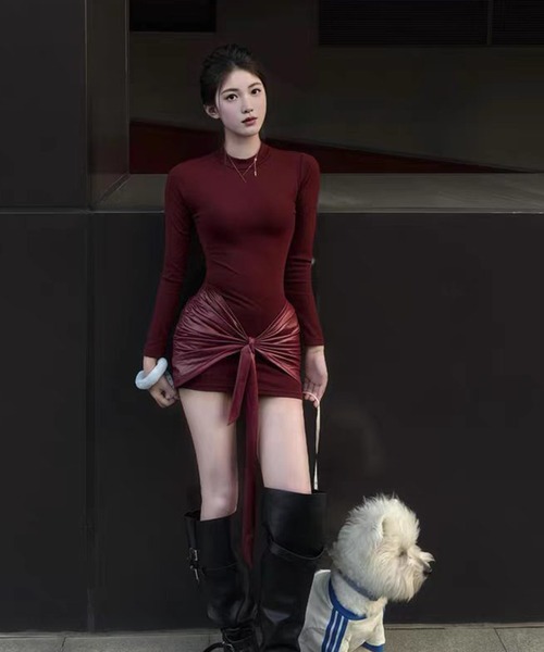 AsheKsha(アシクシャ)の「ボディコンドレス(ドレス・レディース・モカ/ボルドー/ブラック・M)」の5枚目の写真