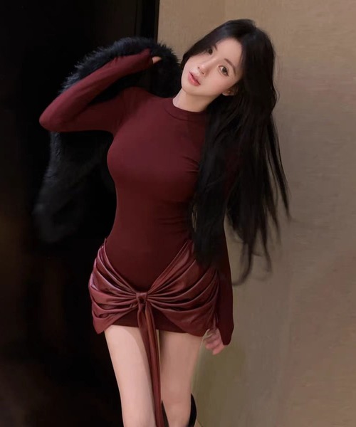 AsheKsha(アシクシャ)の「ボディコンドレス(ドレス・レディース・モカ/ボルドー/ブラック・M)」の19枚目の写真