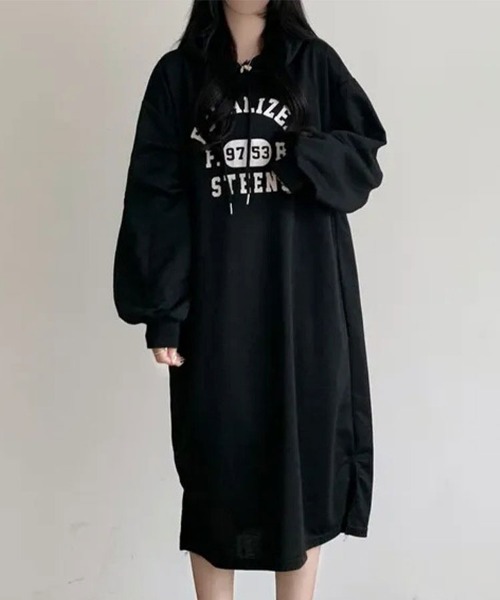 SallyLunn(サリーラン)の「ボリュームスリーブロゴスウェットワンピース(ワンピース・レディース・ライトグレー/ブラック・LARGE/MEDIUM)」の1枚目の写真