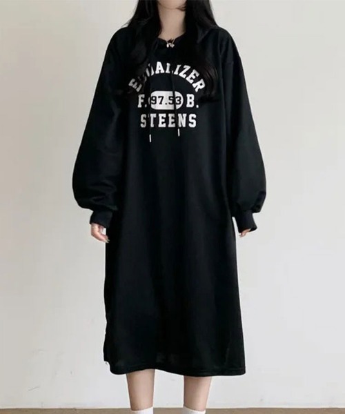 SallyLunn(サリーラン)の「ボリュームスリーブロゴスウェットワンピース(ワンピース・レディース・ライトグレー/ブラック・LARGE/MEDIUM)」の3枚目の写真