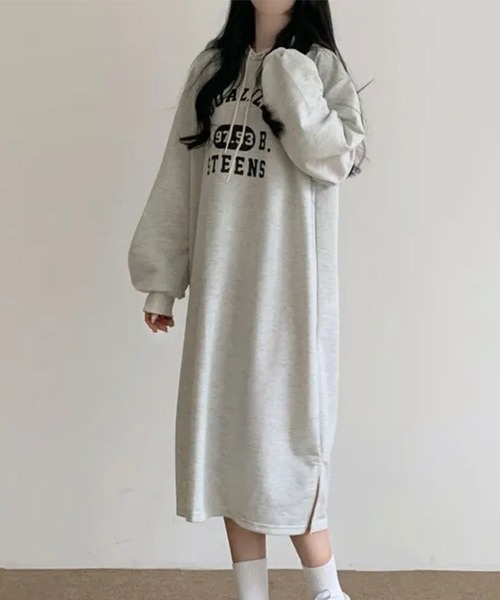 SallyLunn(サリーラン)の「ボリュームスリーブロゴスウェットワンピース(ワンピース・レディース・ライトグレー/ブラック・LARGE/MEDIUM)」の9枚目の写真