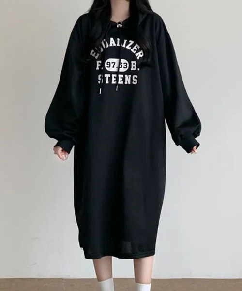 SallyLunn(サリーラン)の「ボリュームスリーブロゴスウェットワンピース(ワンピース・レディース・ライトグレー/ブラック・LARGE/MEDIUM)」の4枚目の写真