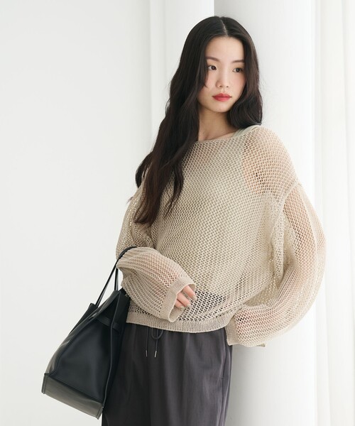 【BLACK】メッシュ ニット プルオーバー ウォッシャブル green label relaxing（グリーンレーベルリラクシング） ニット