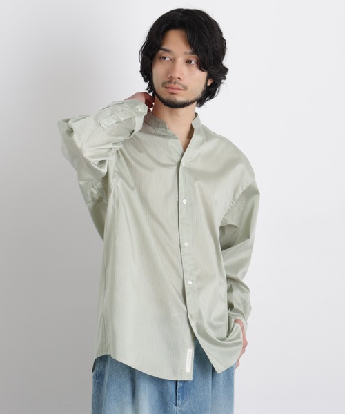 セール】｢OtoNANO｣大人のワイドシャツバンドカラー ストライプ 長袖