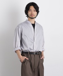 「OtoNANO」大人のワイドシャツバンドカラー ストライプ 長袖