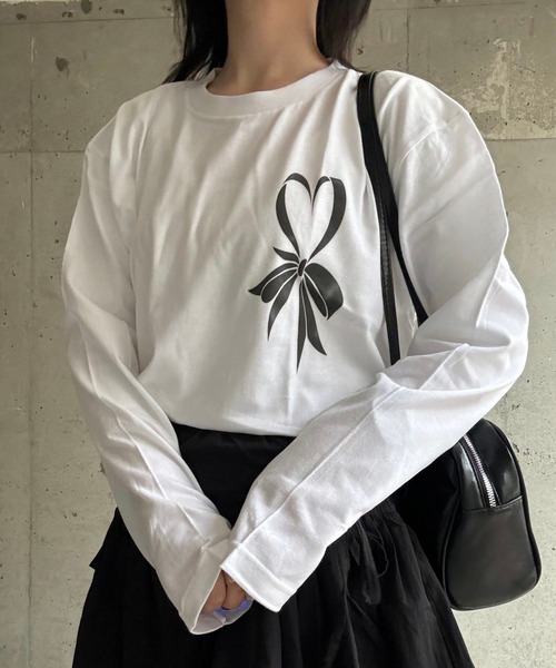 etta(エタ)の「ハートリボンバレエコアデザインロンT/長袖Tシャツ(Tシャツ/カットソー・レディース・ホワイト・MEDIUM)」の1枚目の写真
