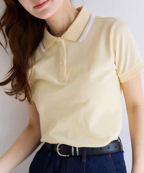 U.S. POLO ASSN.(ユーエスポロアッスン)の「【U.S. POLO ASSN./ユーエスポロアッスン】ワンポイントロゴ刺繍 配色ライン 鹿の子 ポロシャツ(ポロシャツ・レディース・ネイビー/オフホワイト/ピンク/ブラック/イエロー・L/LL/M)」の4枚目の写真