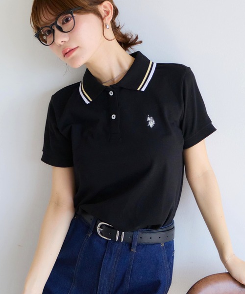 U.S. POLO ASSN.(ユーエスポロアッスン)の「【U.S. POLO ASSN./ユーエスポロアッスン】ワンポイントロゴ刺繍 配色ライン 鹿の子 ポロシャツ(ポロシャツ・レディース・ネイビー/オフホワイト/ピンク/ブラック/イエロー・L/LL/M)」の3枚目の写真