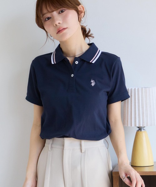 U.S. POLO ASSN.(ユーエスポロアッスン)の「【U.S. POLO ASSN./ユーエスポロアッスン】ワンポイントロゴ刺繍 配色ライン 鹿の子 ポロシャツ(ポロシャツ・レディース・ネイビー/オフホワイト/ピンク/ブラック/イエロー・L/LL/M)」の9枚目の写真