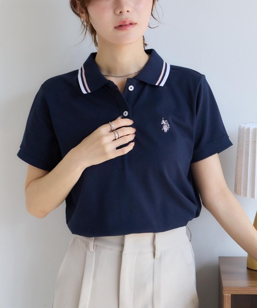 U.S. POLO ASSN.(ユーエスポロアッスン)の「【U.S. POLO ASSN./ユーエスポロアッスン】ワンポイントロゴ刺繍 配色ライン 鹿の子 ポロシャツ(ポロシャツ・レディース・ネイビー/オフホワイト/ピンク/ブラック/イエロー・L/LL/M)」の6枚目の写真